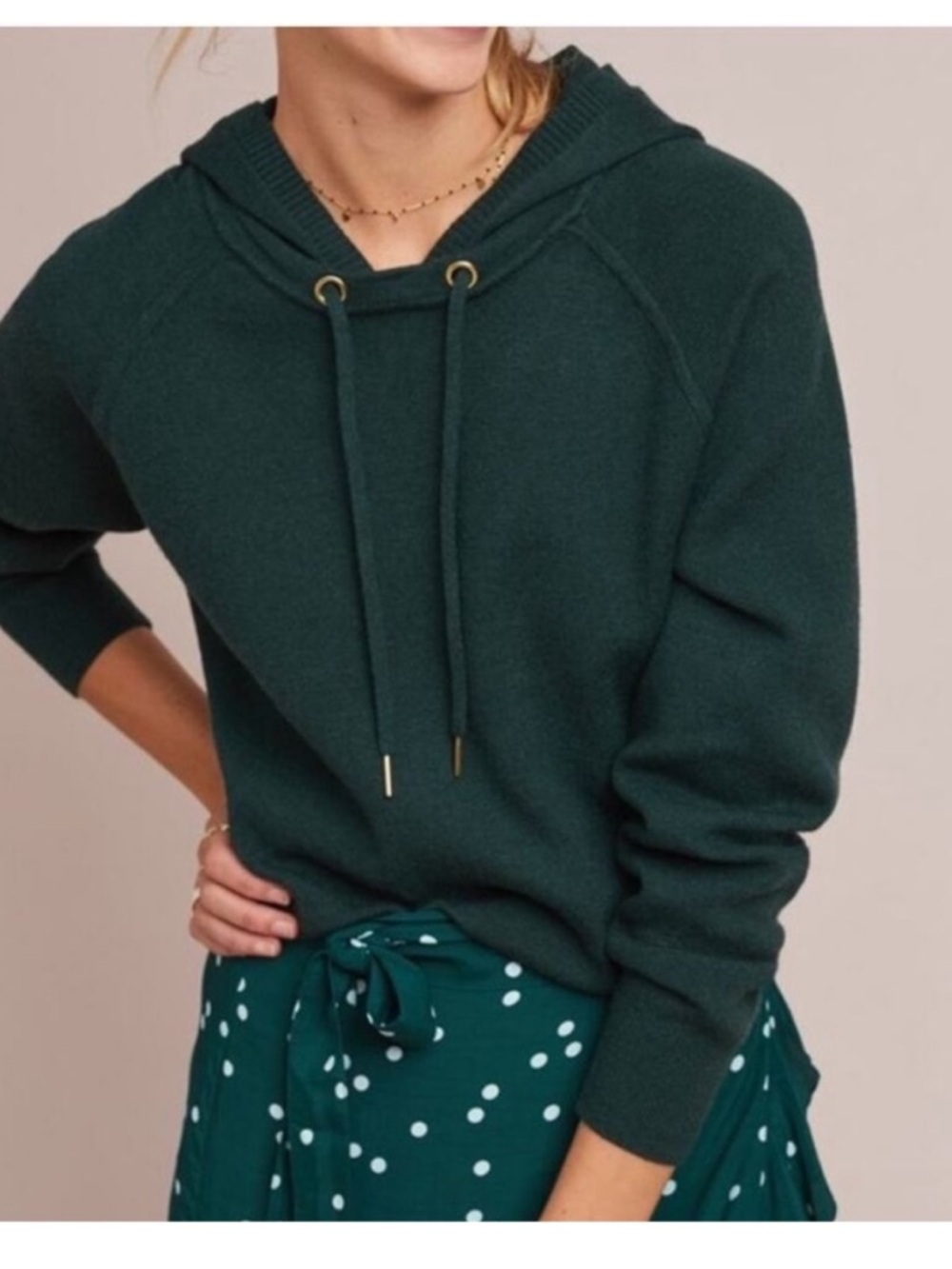 Anthropologie Moth Green Hooded Pullover Sweater